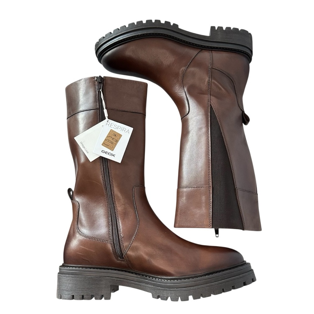 Geox Respira Eleana Brown Leather Lug Sole Combat Moto Boots EU40/US10 - Picture 9 of 13